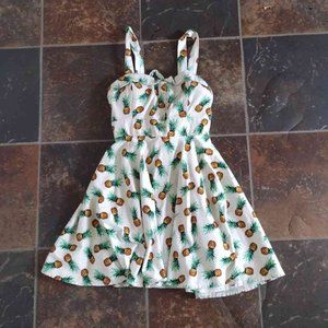 RARE Pineapple Print Circle Skirt Summer Dress